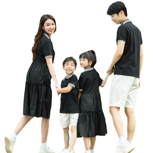 炸街親子裝夏裝2025新款韓版母女裝連衣裙洋氣一家三口四口家庭裝