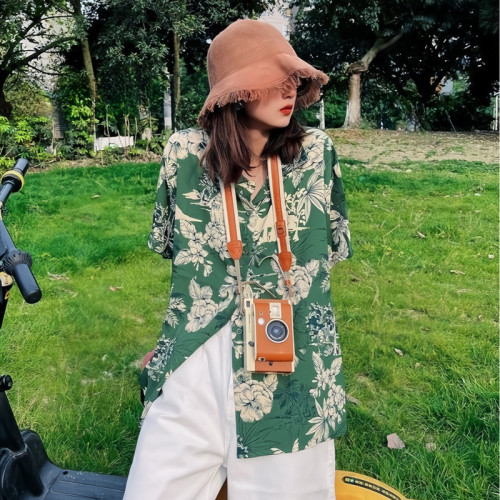 親子裝一家三口夏裝海邊度假沙灘夏威夷復古港風襯衫母女短袖套裝