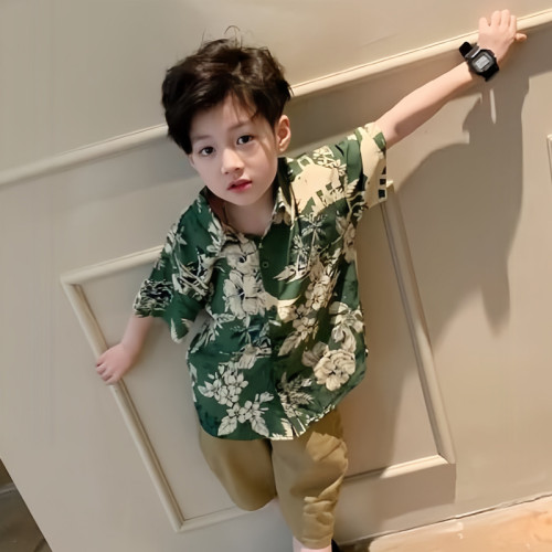 親子裝一家三口夏裝海邊度假沙灘夏威夷復古港風襯衫母女短袖套裝