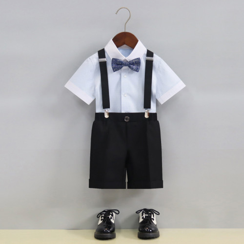男童馬甲套裝夏季背帶褲中大童演出服兒童演講寶寶周嵗花童婚禮服