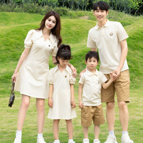 韓版親子裝夏裝一家三四口家庭裝母女母子短袖t恤洋氣POLO全家裝