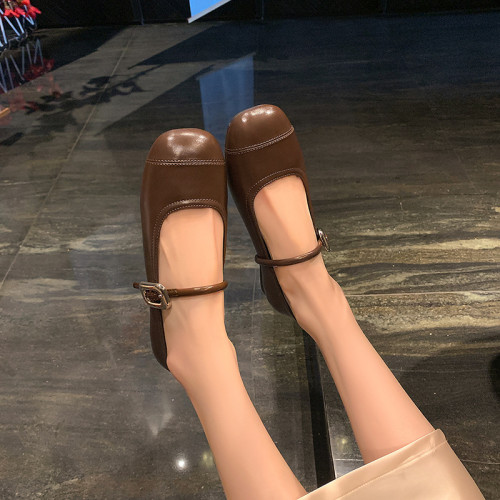 法式配裙子銀色圓頭瑪麗珍鞋女2025年春季款平底內增高一字帶單鞋
