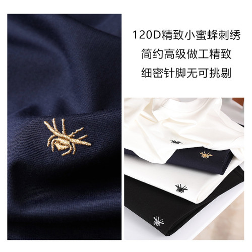 刺綉小蜜蜂2024夏季男士時尚簡約百搭純色短袖圓領T透氣體恤衫