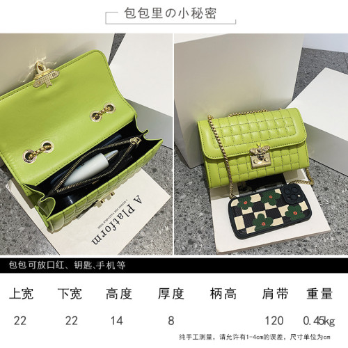 高級感2024新款菱格小包包單肩斜後背包小方包時尚百搭迷你鏈條包包