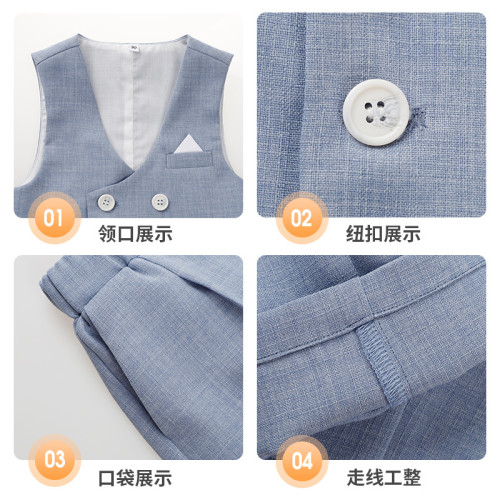 男童西裝夏季短袖兒童馬甲短褲套裝主持人鋼琴演出服花童周嵗禮服