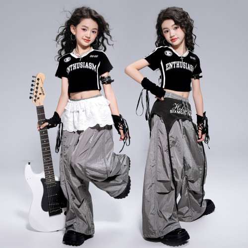 爵士舞服裝女童潮酷炸街演出服裝街舞兒童潮服少兒jazz練功表演服