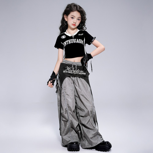爵士舞服裝女童潮酷炸街演出服裝街舞兒童潮服少兒jazz練功表演服