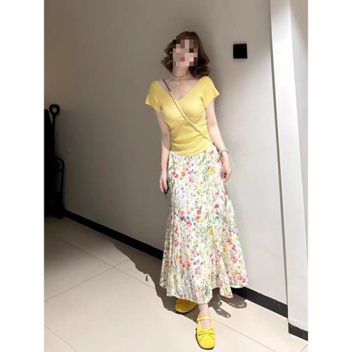2025夏季慵懶辣妹套裝短袖女高腰半身裙碎花裙小個子兩件套潮