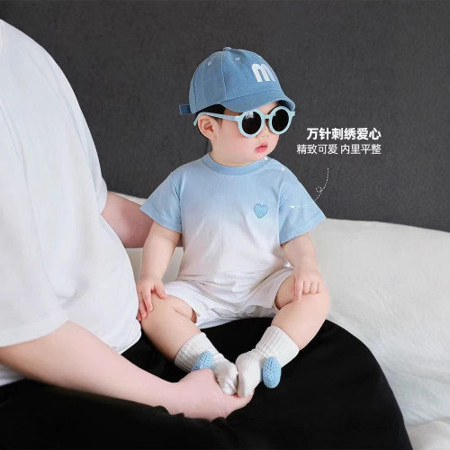 2025潮海邊度假風漸變母女連衣裙女夏季新款小清新 一家三口短袖T