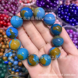 地球色藍瑪瑙手鏈大顆粒老型鼓珠手串天然瑪瑙星球手鏈大珠串