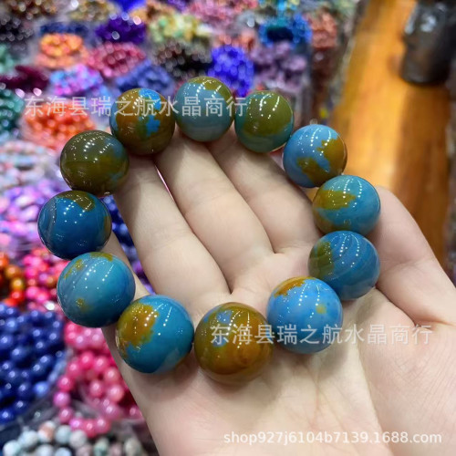 地球色藍瑪瑙手鏈大顆粒老型鼓珠手串天然瑪瑙星球手鏈大珠串