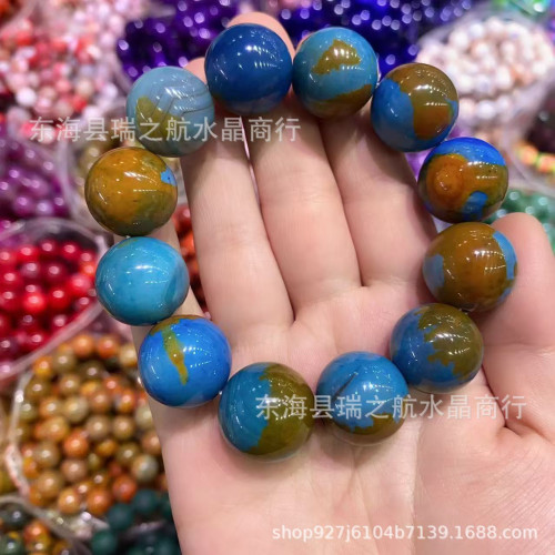 地球色藍瑪瑙手鏈大顆粒老型鼓珠手串天然瑪瑙星球手鏈大珠串