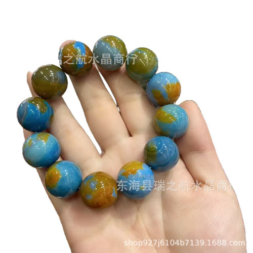地球色藍瑪瑙手鏈大顆粒老型鼓珠手串天然瑪瑙星球手鏈大珠串