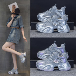 2519歐貨網面透氣水鑽老爹鞋女ins潮2025年夏季新款厚底休閒鞋
