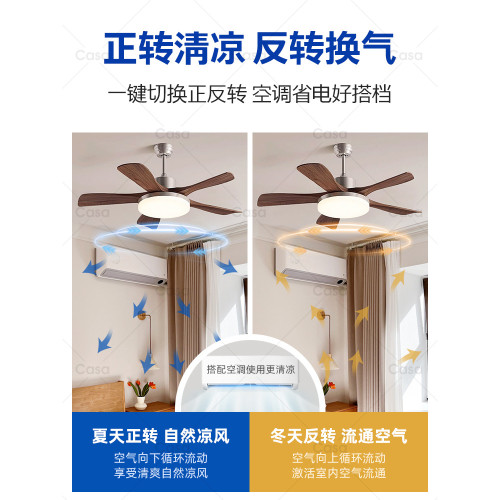 智能中古客廳風扇燈北美胡桃木色靜音護眼臥室大風力吊扇燈casagd