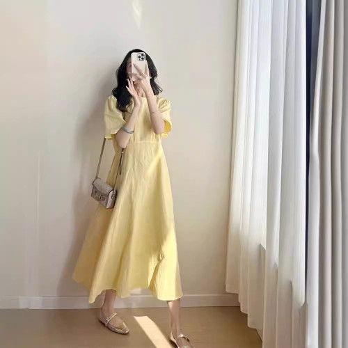 2025夏季新款茶歇法式氣質感小個子超仙森系絕美黃色連衣裙女
