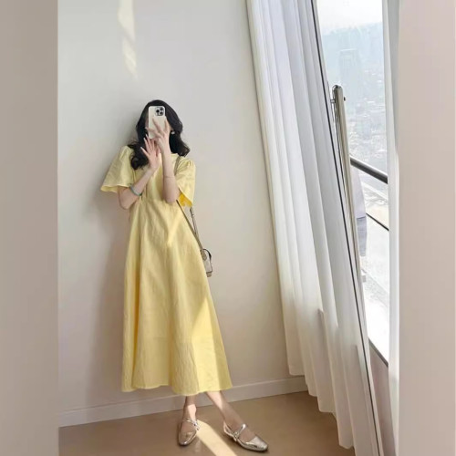 2025夏季新款茶歇法式氣質感小個子超仙森系絕美黃色連衣裙女