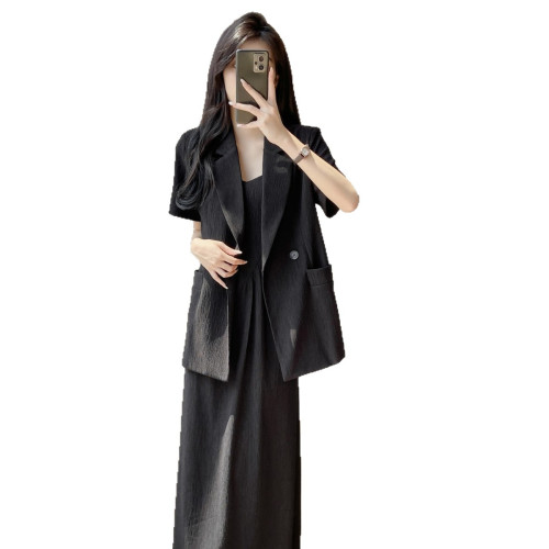  6028大碼女裝夏季薄款微胖mm套裝顯瘦吊帶裙短袖兩件套