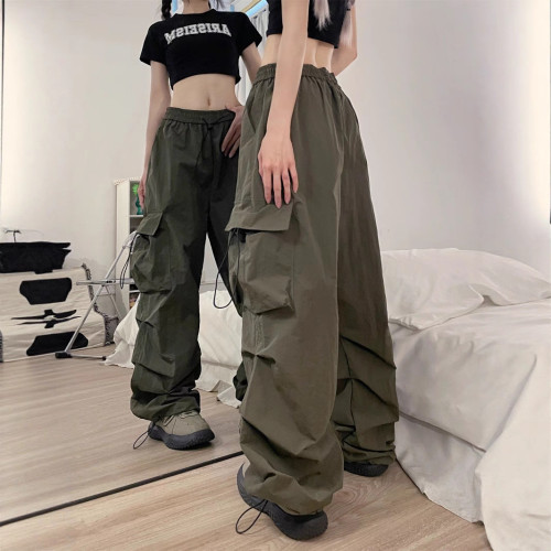 美式復古工裝休閒褲女春秋百搭直筒顯瘦束腳長褲寬松濶腿褲子ins