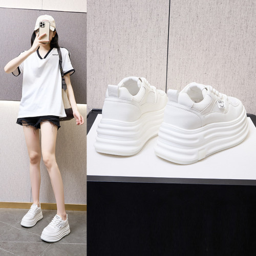 2025新款厚底真皮小白鞋女網面單鞋子運動鞋女韓版內增高休閒板鞋