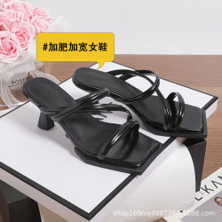 919-2加寬加肥大碼女性法式交叉涼拖女新款細跟方頭兩穿高跟涼鞋