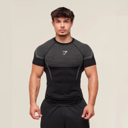 GYMSHARK男士短袖肌肉運動健身跑步訓練服彈力時尚印花圓領T恤