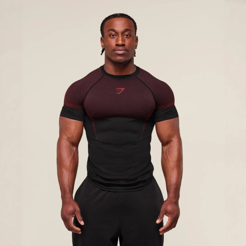 GYMSHARK男士短袖肌肉運動健身跑步訓練服彈力時尚印花圓領T恤