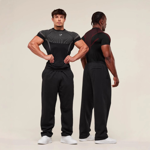 GYMSHARK男士短袖肌肉運動健身跑步訓練服彈力時尚印花圓領T恤