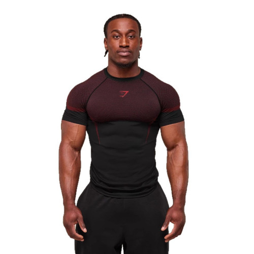 GYMSHARK男士短袖肌肉運動健身跑步訓練服彈力時尚印花圓領T恤
