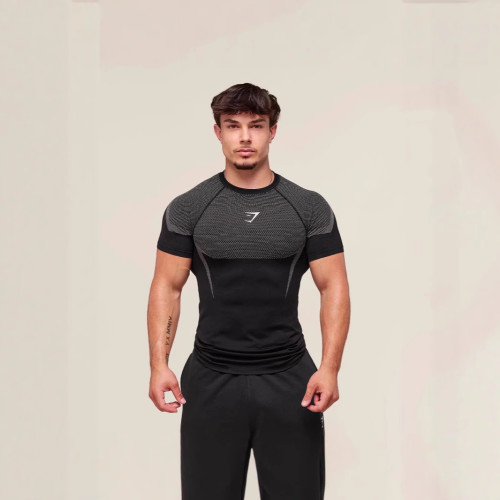 GYMSHARK新款跑步運動健身上衣休閒透氣緊身短袖休閒跑步T恤鯊魚