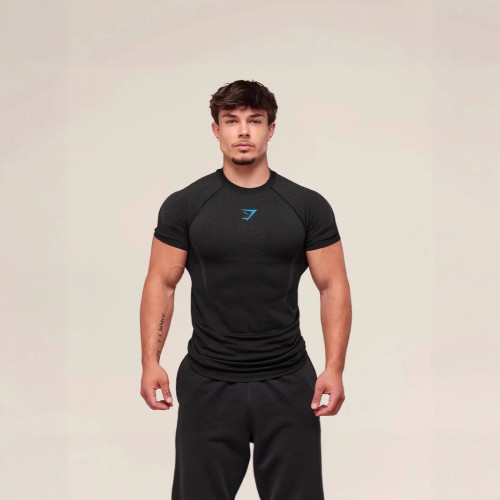 GYMSHARK新款跑步運動健身上衣休閒透氣緊身短袖休閒跑步T恤鯊魚