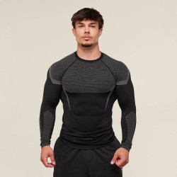 男士緊身衣GYM運動健身跑步訓練服彈力時尚印花圓領長