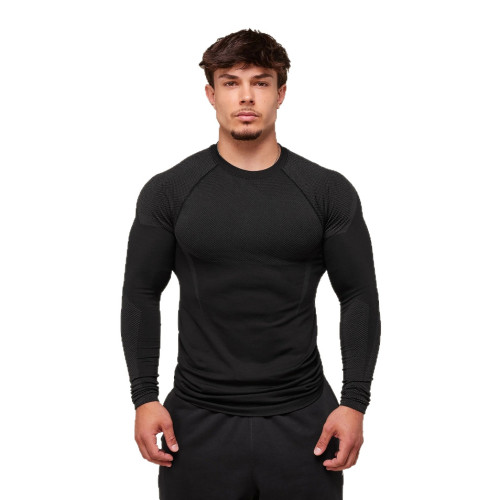 男士緊身衣GYM運動健身跑步訓練服彈力時尚印花圓領長