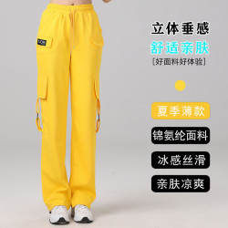 春夏廣場舞服裝新款百搭潮流休閒口袋工裝褲寬松束腳褲子女
