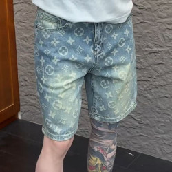 牛仔印花短褲新款夏季男士五分褲美式修身潮牌潮流百搭褲子中褲