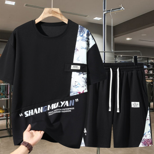 360斤夏季大碼男裝短袖短褲套裝加肥加大胖子寬松休閒上衣五分褲