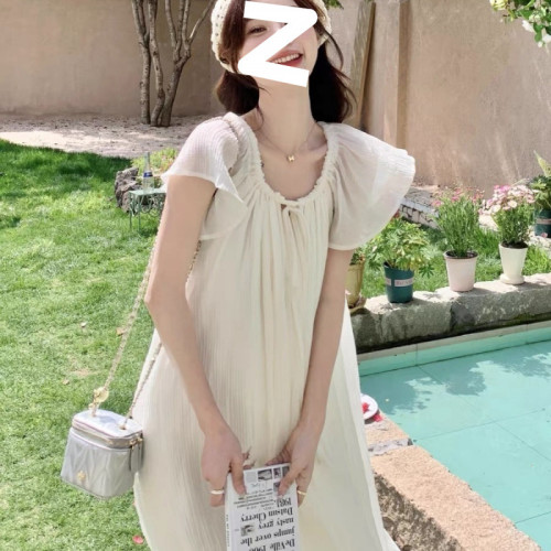 2025孕婦裝夏季時尚孕婦裝大碼裙子飛飛袖長裙網紗夏天孕婦連衣裙