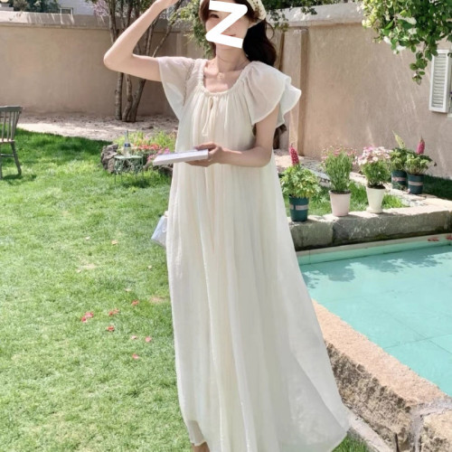 2025孕婦裝夏季時尚孕婦裝大碼裙子飛飛袖長裙網紗夏天孕婦連衣裙