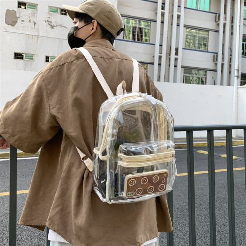 PVC透明雙肩包男女情侶後背包夏季新款防水雙肩包果凍包五彩沙灘包