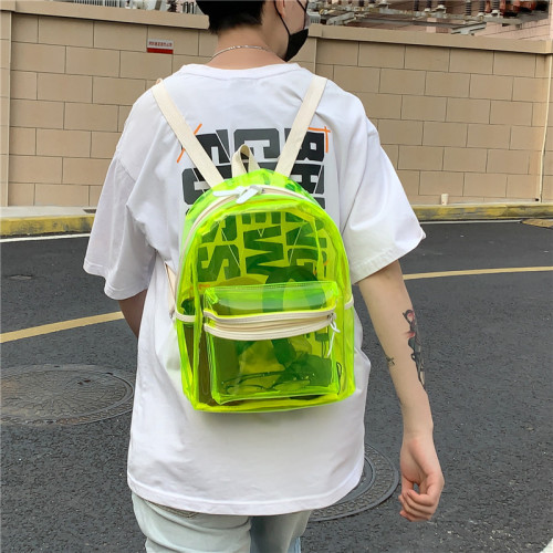 PVC透明雙肩包男女情侶後背包夏季新款防水雙肩包果凍包五彩沙灘包