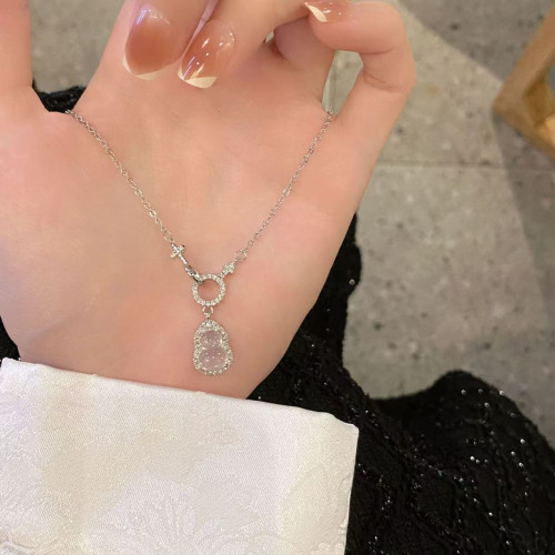 瑜美S999新款新中式葫蘆項鍊復古小衆高級環環相釦鋯石玉髓鎖骨鍊
