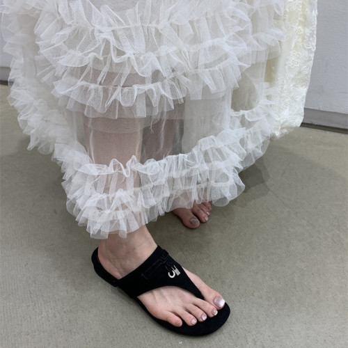 法式黃色夾趾粗跟人字拖鞋女夏外穿時尚百搭仙女夾腳低跟涼拖
