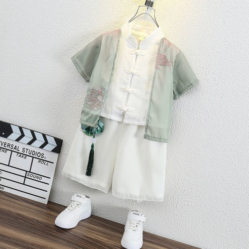 漢服兒童男短袖套裝幼兒園寶寶夏季風古裝秋唐裝國學服演出服