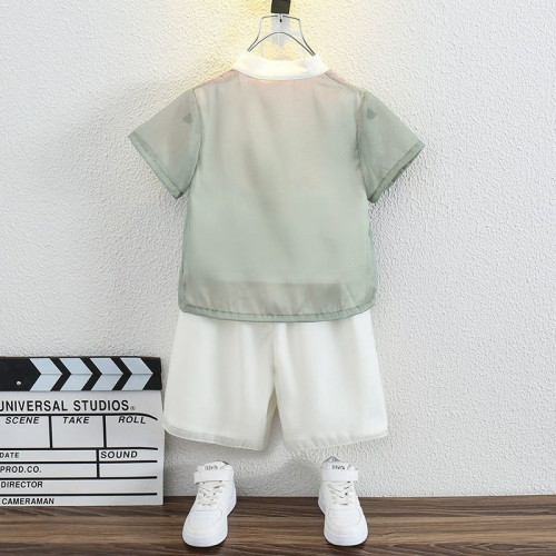 漢服兒童男短袖套裝幼兒園寶寶夏季風古裝秋唐裝國學服演出服