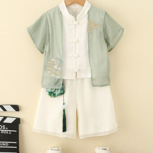 漢服兒童男短袖套裝幼兒園寶寶夏季風古裝秋唐裝國學服演出服