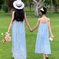 親子裝2025夏裝新款母女裝連衣裙海邊度假露背仙女裙連衣長裙