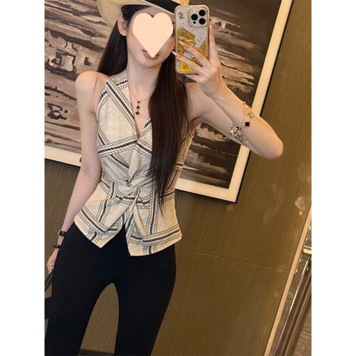 松弛有度老錢風亞麻馬甲女夏季氣質高級感扭結V領外穿無袖上衣ins
