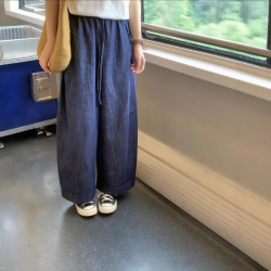 2025休閒褲慵懶舒適百搭棉麻牛仔奶奶褲夏季超級好看亞麻牛仔褲