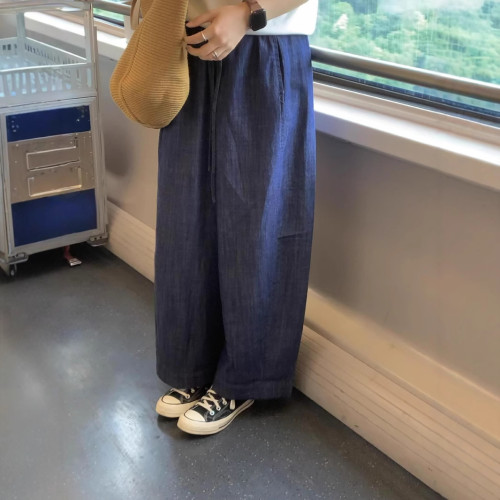2025休閒褲慵懶舒適百搭棉麻牛仔奶奶褲夏季超級好看亞麻牛仔褲