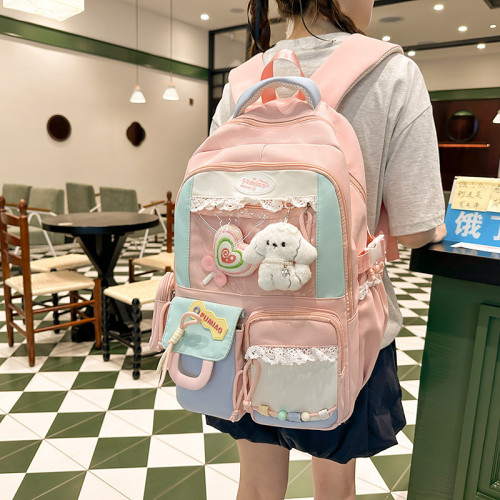 可愛透明痛包雙肩包女初中生高中生高顔值少女書包大容量電腦後背包